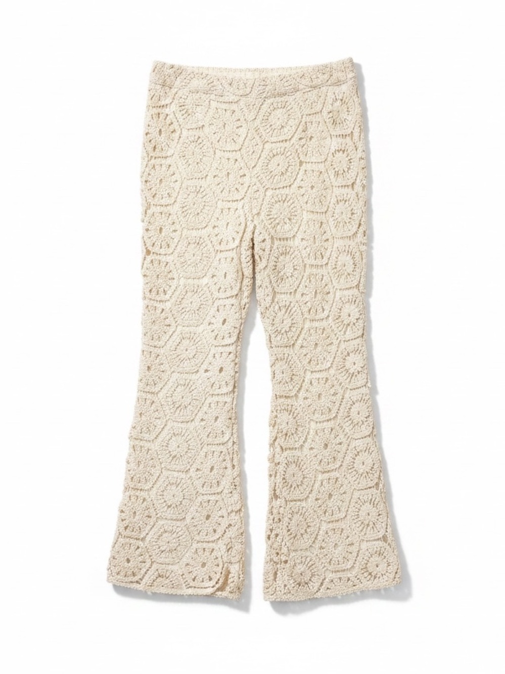 Lucky & Blessed Beige Crochet Lined Boot Cut Pull On Pants Side Zipper Large